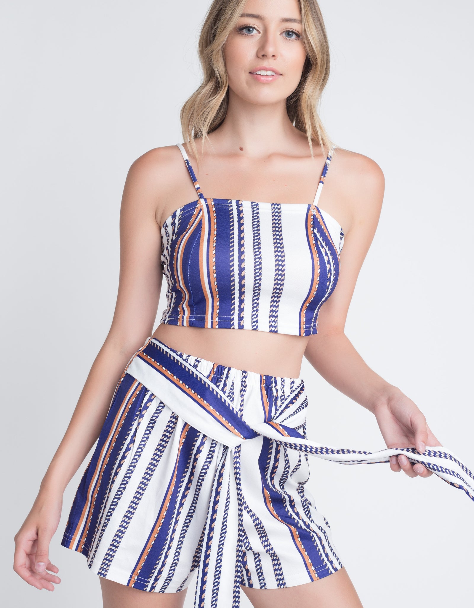 Women's Unique Stripe Printed 2pc Set with Tie