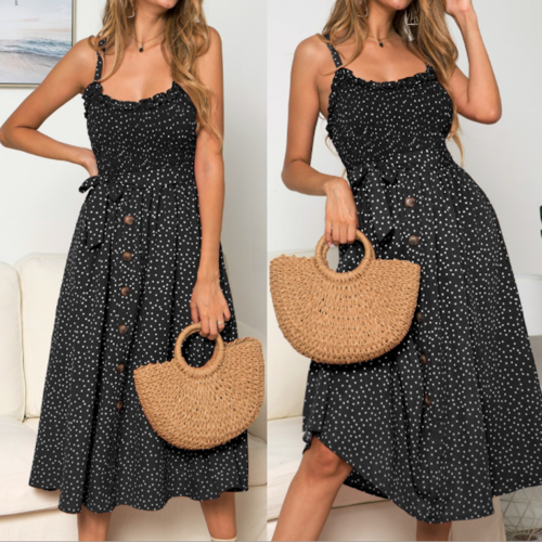 Load image into Gallery viewer, Women Spaghetti Straps Polka Dot Maxi Dress
